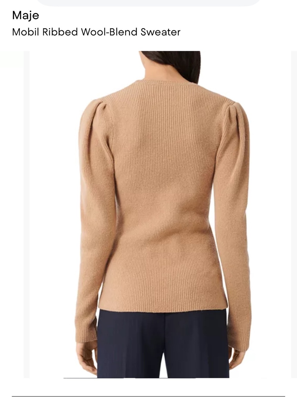 Maje Camel Ribbed Wool-Blend Sweater with Puff Shoulders